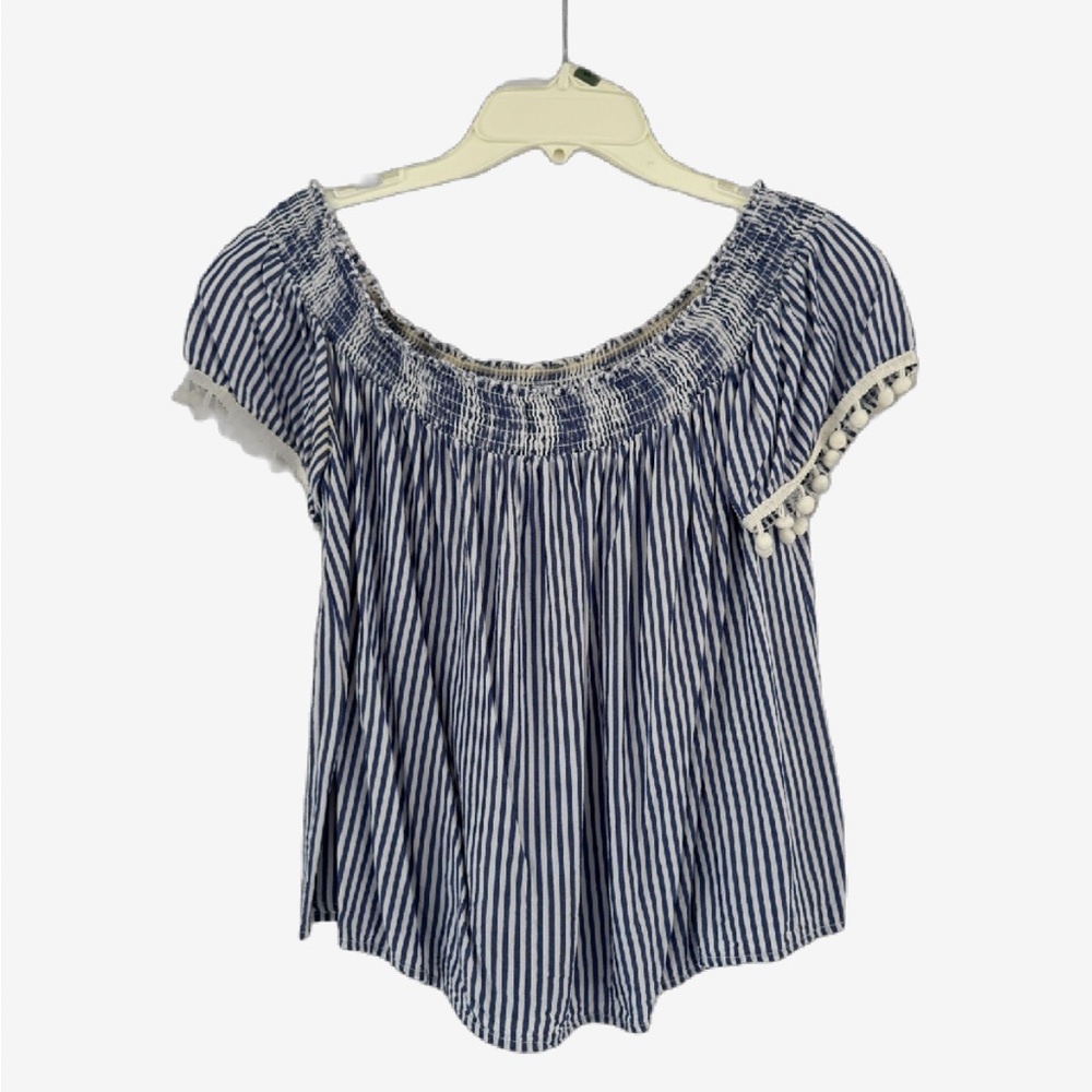 Blue and white striped top